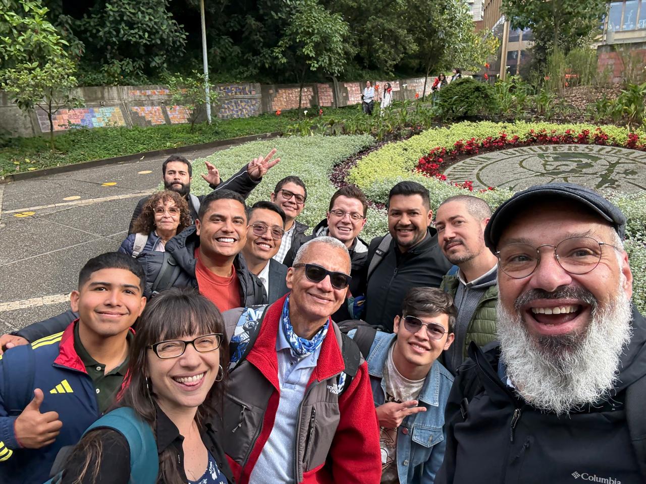 Group selfie of workshop participants at Pontificia Universidad Javeriana, Colombia