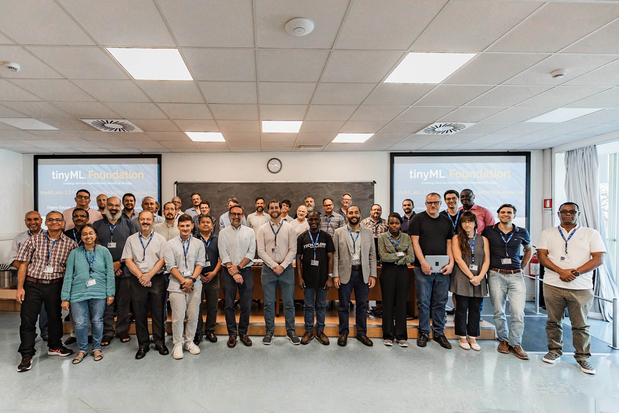 Group photo of 35+ participants at SciTinyML workshop, ICTP Trieste