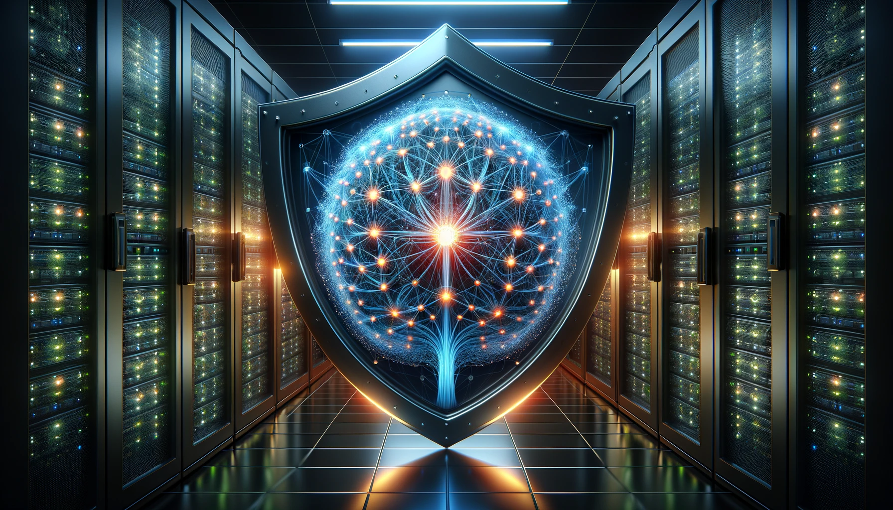 DALL·E 3 Prompt: Create an image featuring an advanced AI system symbolized by an intricate, glowing neural network, deeply nested within a series of progressively larger and more fortified shields. Each shield layer represents a layer of defense, showcasing the system’s robustness against external threats and internal errors. The neural network, at the heart of this fortress of shields, radiates with connections that signify the AI’s capacity for learning and adaptation. This visual metaphor emphasizes not only the technological sophistication of the AI but also its resilience and security, set against the backdrop of a state-of-the-art, secure server room filled with the latest in technological advancements. The image aims to convey the concept of ultimate protection and resilience in the field of artificial intelligence.
